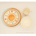 Orange Blumengeschirr Set Handdruck Dinnerset